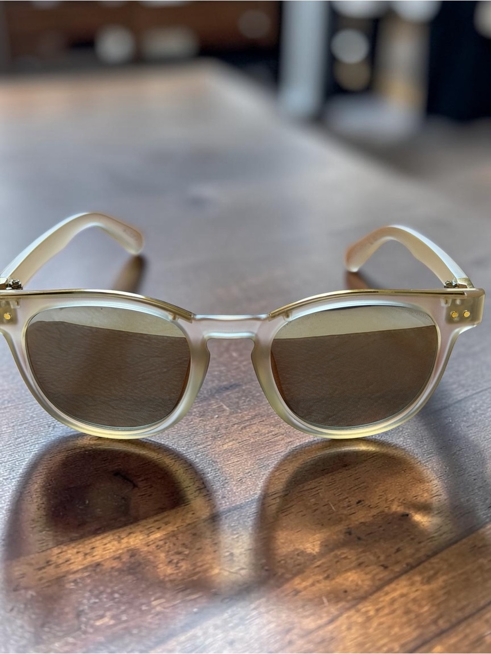 Vintage Deadstock ALDO Frosted Clear Gold Browline Sunglasses Retro Minimalist